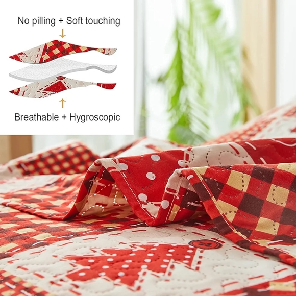 Christmas Twin Bedding 3 Pcs Lightweight Patchwork Quilt Set, New - Picture 5 of 7
